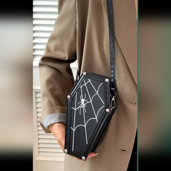 Coffin & Web Crossbody PU Bag - Picture 2 of 13